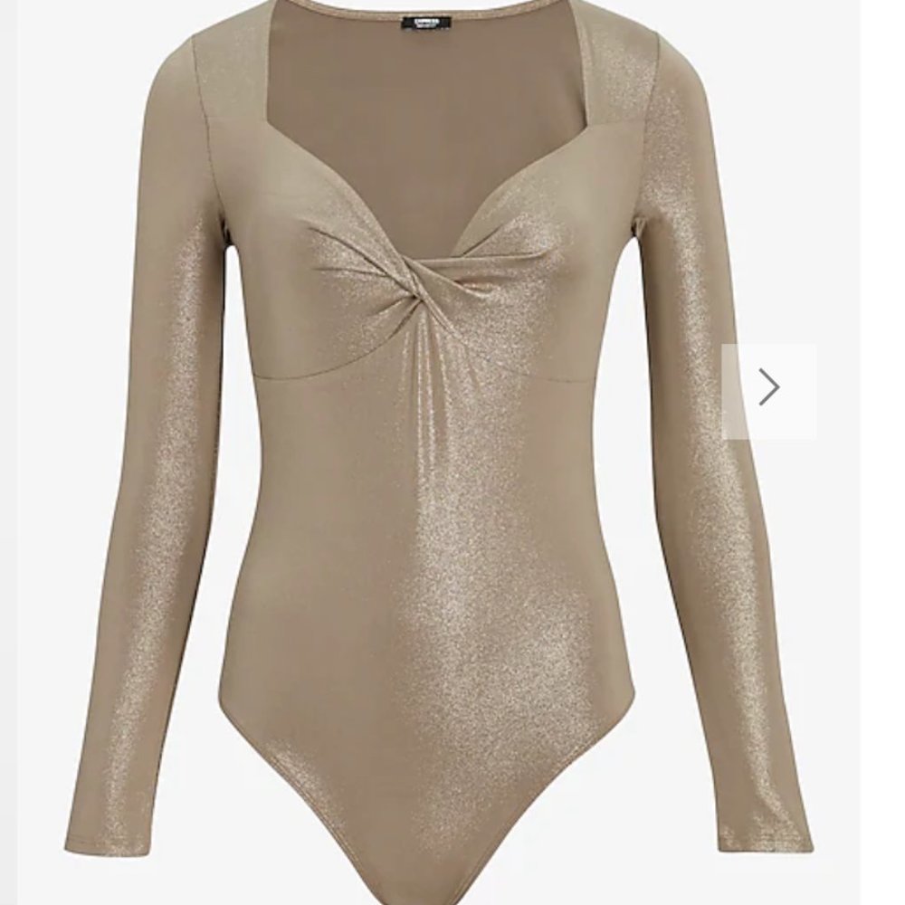 Express Body Contour Metallic Twist Front Thong Bodysuit (XS - NWT)